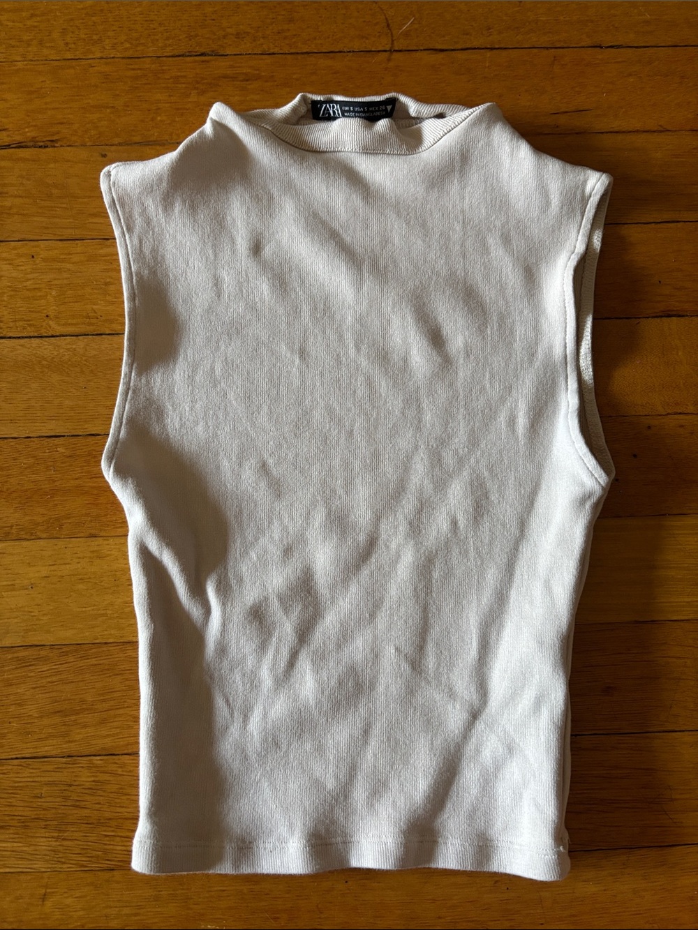 Zara Women's Cream Ribbed Mock Neck Tank